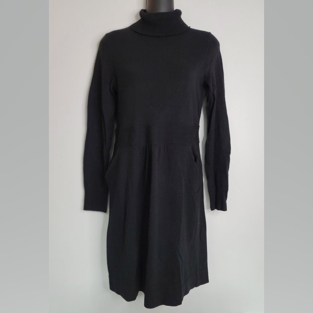 J. Crew Long Sleeve Turtleneck Black Wool Cashmere Pockets Sweater Dress Small